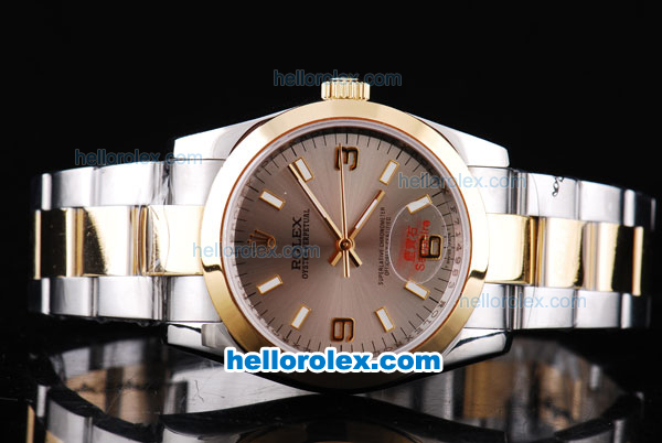 Rolex Air-King Oyster Perpetual Automatic Two Tone with Gold Bezel and Grey Dial - Click Image to Close